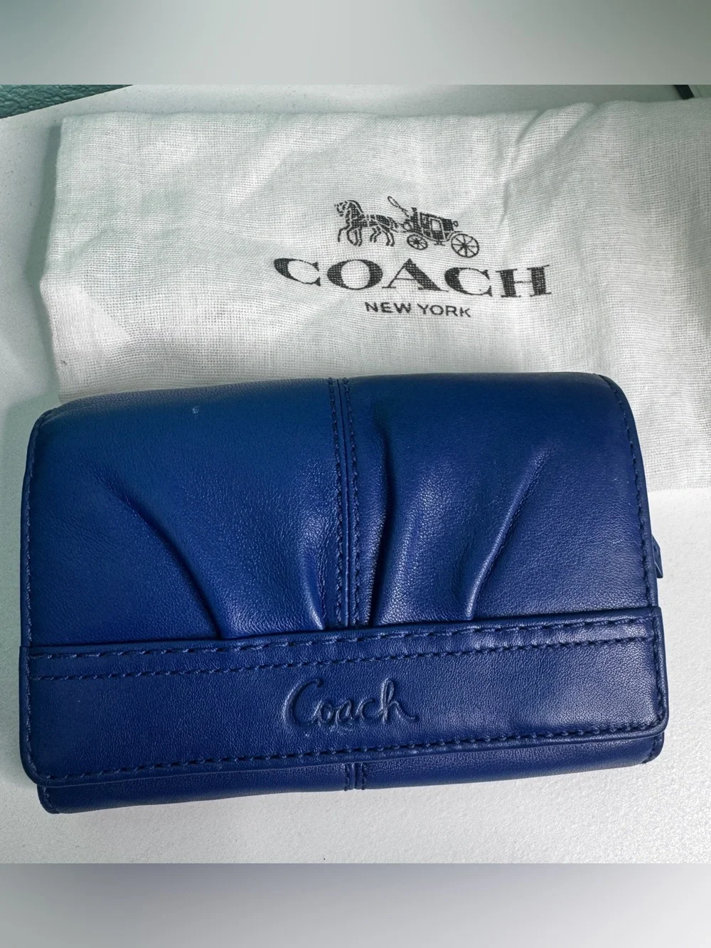Coach Women's Blue Leather Compact Wallet